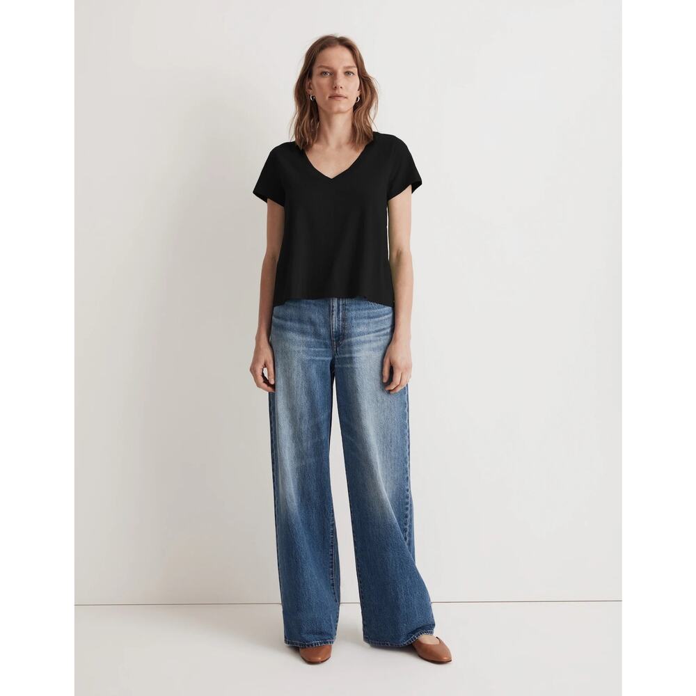 Madewell Black Softfade Cotton V-Neck Crop Tee NWT Size XXS